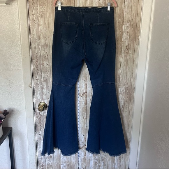 Banjul Blue Flare Wide Leg Jeans with Raw Hem - Picture 5 of 11